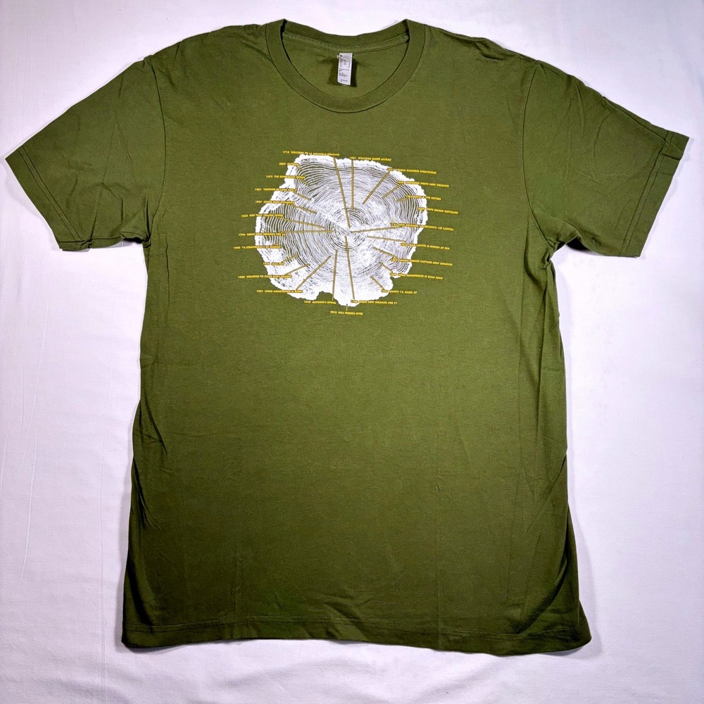 Dirty Coast New Orleans History Tree Rings T-Shirt Mens Large Olive Green USA